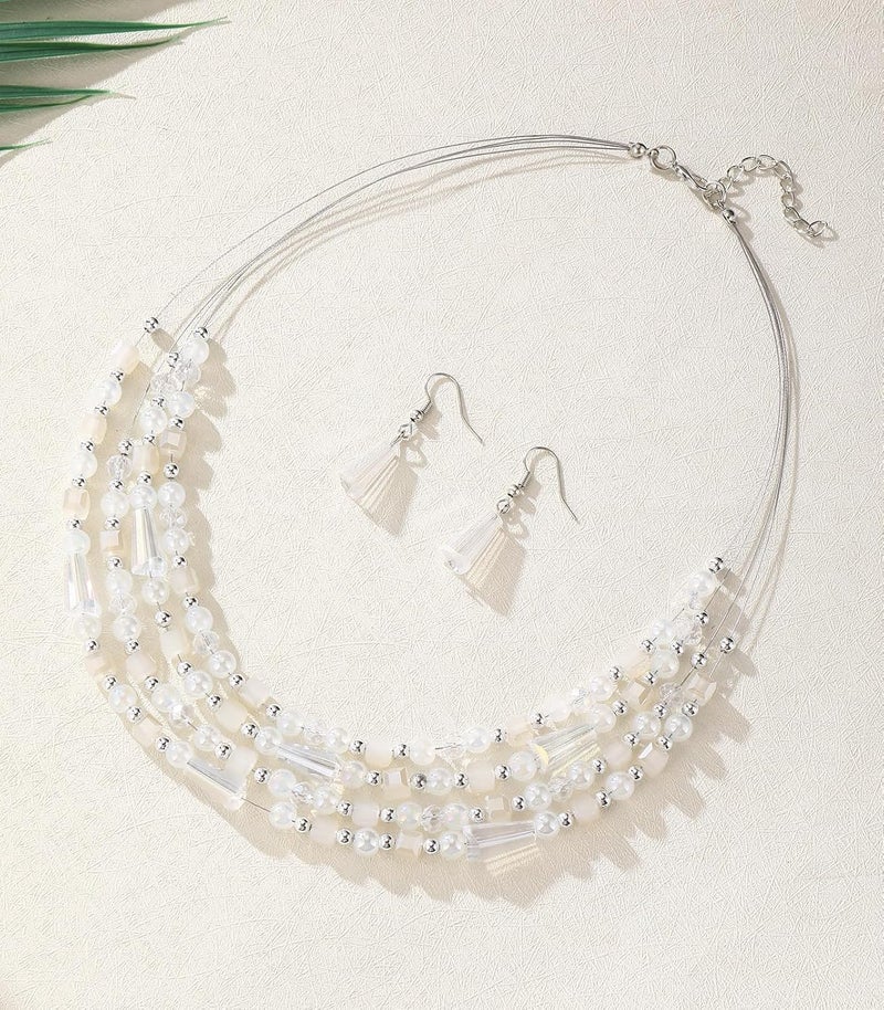 Errally Store Layered Beaded Statement Necklace Multi Strand Crystal Beads Collar Necklace and Earring Sets for Women Fashion Costume Jewelry Set Gifts for Her - Image 2